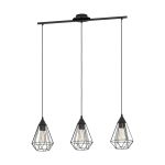 Eglo Luce Pendente Tarbes Acciaio Nero | IP20 - Adatto per 3x E27 