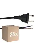 Multipack 25x Noxion Euro Cavo di alimentazione Nero - C7 Europlug + Estremità aperte - 2m - 2 pole 0,75mm2